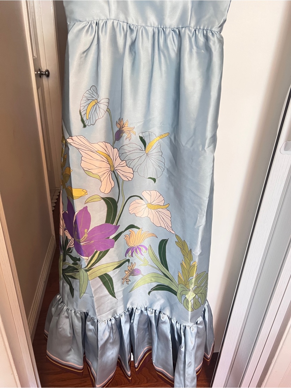 ALEMAIS Alfie Midi Dress Sleeveless Light Blue Floral Midi Dress, US2 4 6 8 - Picture 6 of 11